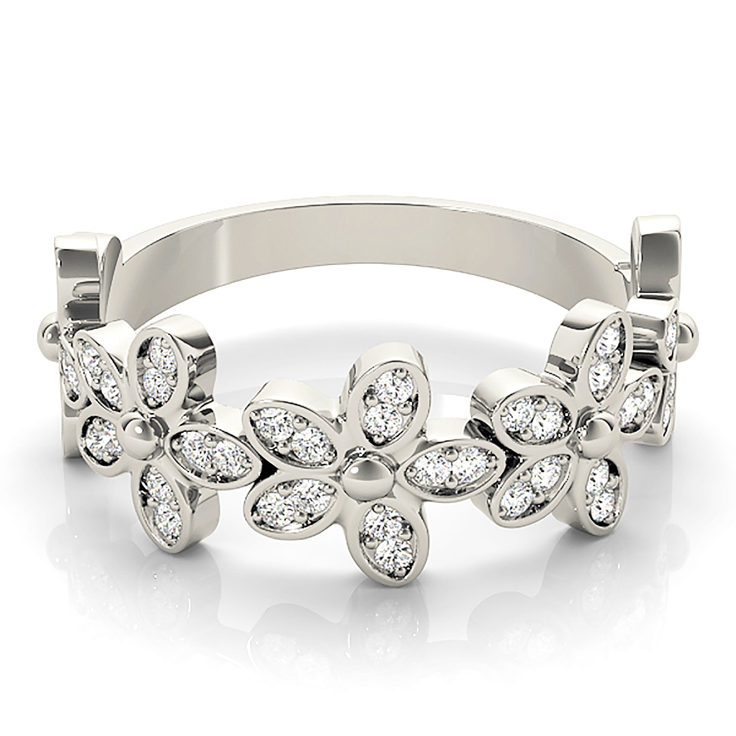Flower Design Round Diamond Anniversary Ring-VIRABYANI
